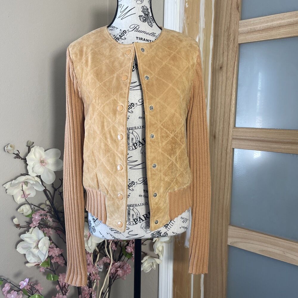 Uniform John Paul Richard Women's Genuine Leather & Cotton Knit Brown Jacket